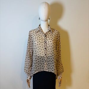 Marisol Scottie Dog Print Sheer Hi-Lo Button Down Blouse - Size L
